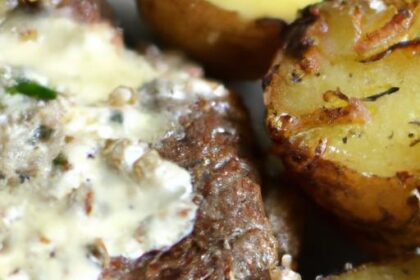 Savor Steak with Creamy Garlic Parmesan Sauce; Roasted Potatoes