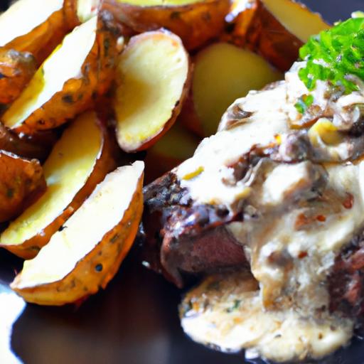 Savor Steak with Creamy Garlic ⁣Parmesan Sauce‍ & Roasted Potatoes