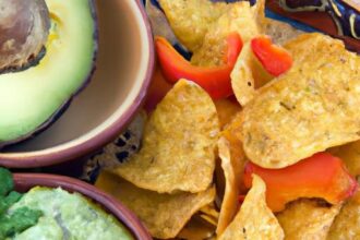 Crunchy Veggie Chips Paired with Creamy Guacamole Dip