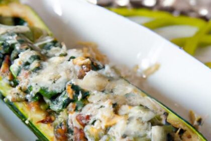 Delicious Spinach, Mushroom & Ricotta Stuffed Zucchini Boats
