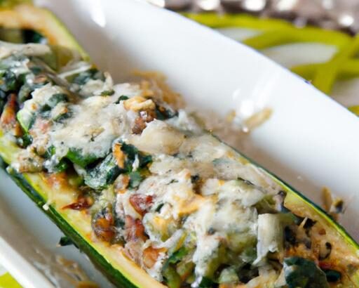 Delicious Spinach, Mushroom & Ricotta Stuffed Zucchini Boats