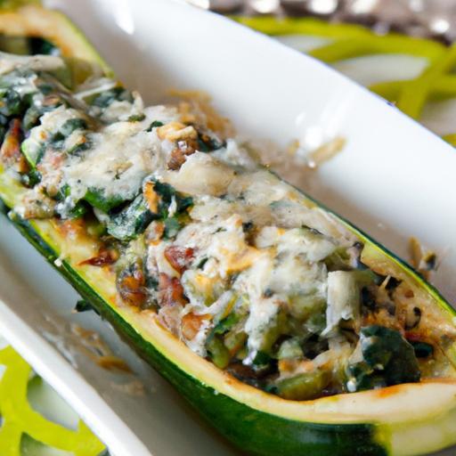 Delicious Spinach, Mushroom & Ricotta Stuffed Zucchini Boats