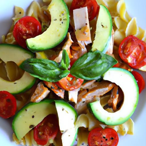 Fresh & Flavorful: Healthy Chicken Pasta Salad with Avocado, Tomato, and Basil