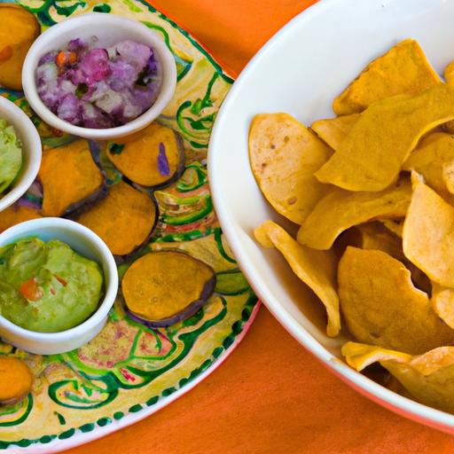 crunchy Veggie Chips Paired with Creamy Guacamole Dip
