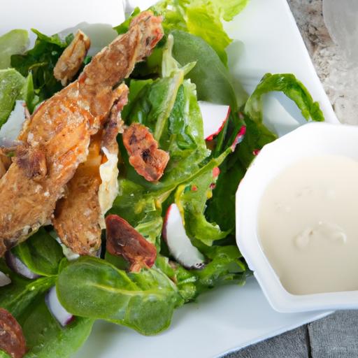 Crispy Air Fried Chicken Tender salad with Zesty Honey Mustard
