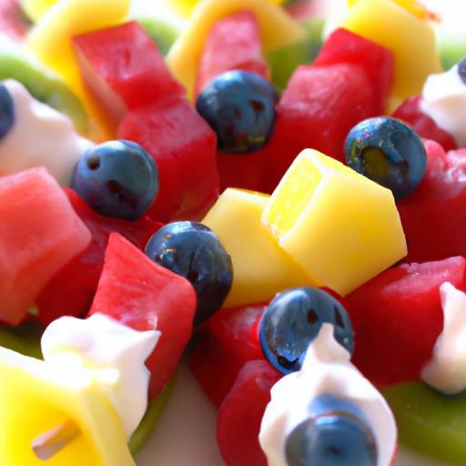 Colorful Fruit Kabobs with Creamy Yogurt Dip Delight